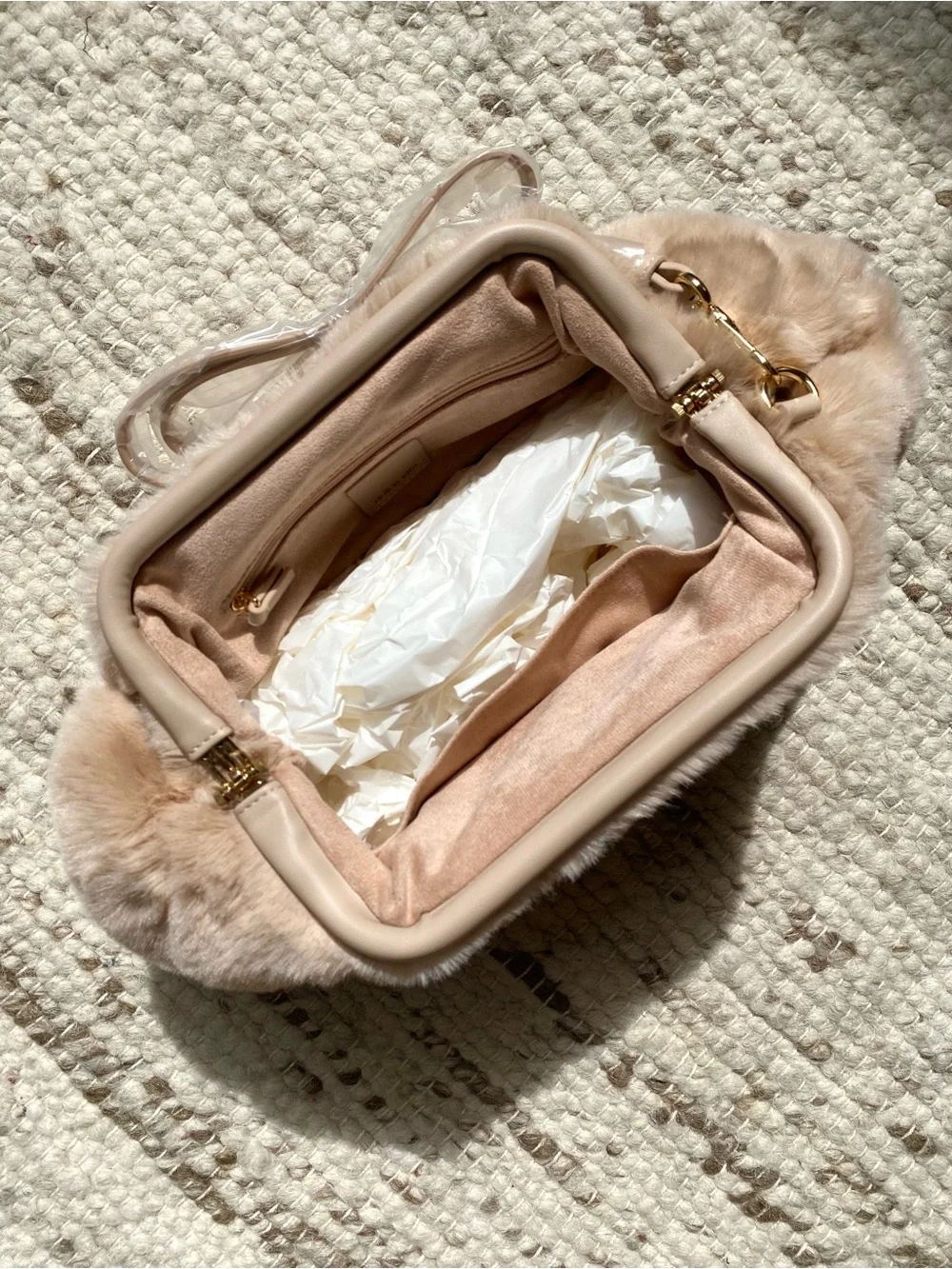 Anthropologie Dolce Vita NWT Oversized Faux Fur Clutch Crossbody Blush Pink